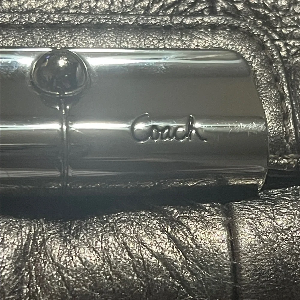 Coach Kristin Metallic Pewter Soft Pebble Leather Wallet, Wristlet Purse